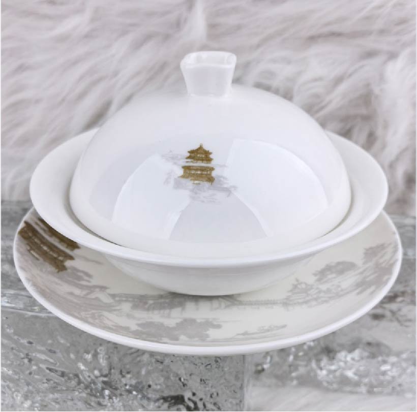 1 Build Dreams in Penglai Lucky Clover Lidded Tea Cup with Saucer Set - Image 1